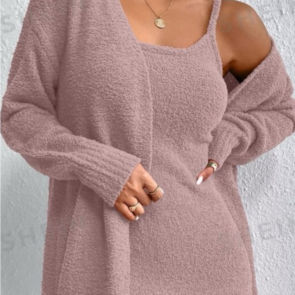Sweater dress and cardigan matching set